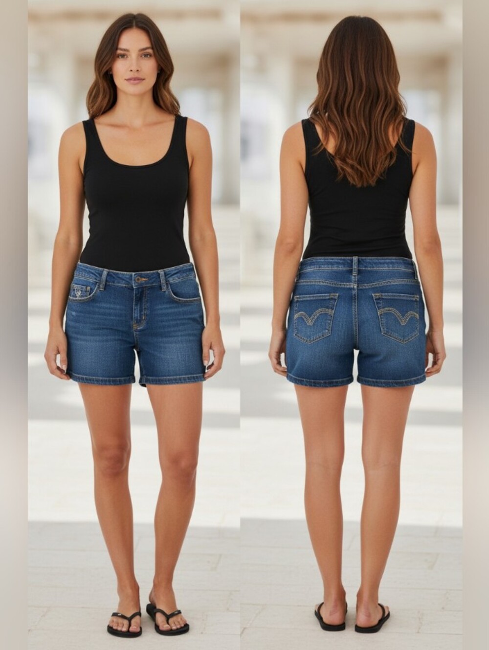 Mudd Juniors Denim Shorts Size 17 Blue Medium Wash Mid Rise 5-Pocket Embroidered